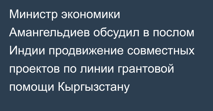 Министр экономики Амангельдиев обсудил в послом Индии продвижение совместных проектов по линии грантовой помощи Кыргызстану