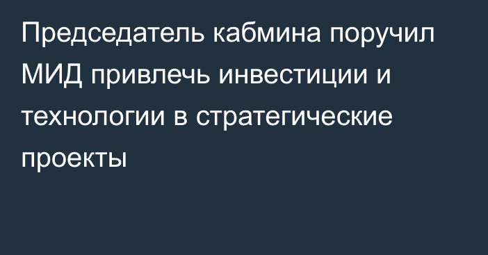 Председатель кабмина поручил МИД привлечь инвестиции и технологии в стратегические проекты