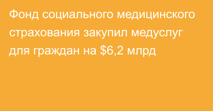 Фонд социального медицинского страхования закупил медуслуг для граждан на $6,2 млрд