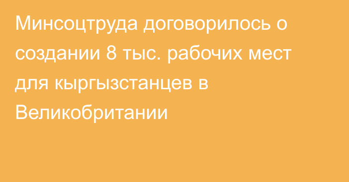 Минсоцтруда договорилось о создании 8 тыс. рабочих мест для кыргызстанцев в Великобритании