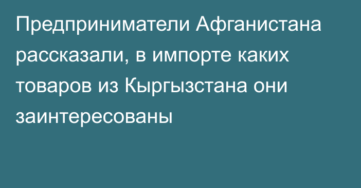 Предприниматели Афганистана рассказали, в импорте каких товаров из Кыргызстана они заинтересованы