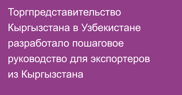 Торгпредставительство Кыргызстана в Узбекистане разработало пошаговое руководство для экспортеров из Кыргызстана