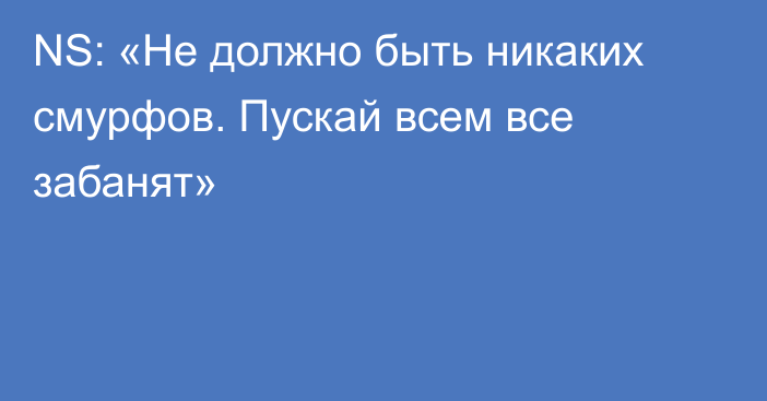 NS: «Не должно быть никаких смурфов. Пускай всем все забанят»