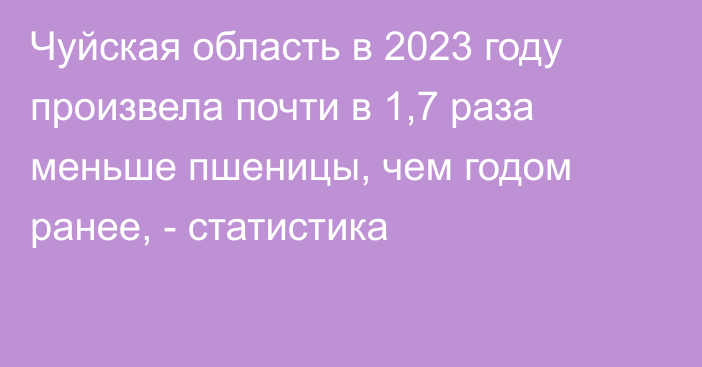 Чуйская область в 2023 году произвела почти в 1,7 раза меньше пшеницы, чем годом ранее, - статистика