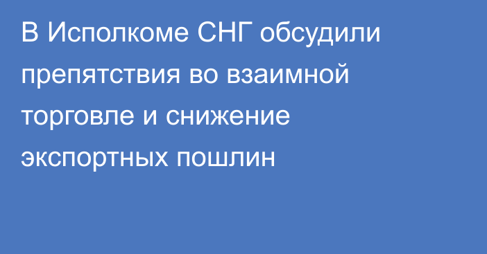 В Исполкоме СНГ обсудили препятствия во взаимной торговле и снижение экспортных пошлин