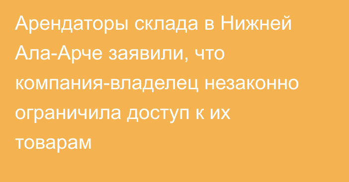 Арендаторы склада в Нижней Ала-Арче заявили, что компания-владелец незаконно ограничила доступ к их товарам