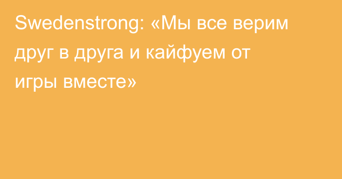 Swedenstrong: «Мы все верим друг в друга и кайфуем от игры вместе»