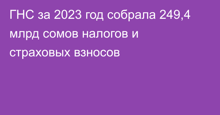 ГНС за 2023 год собрала 249,4 млрд сомов налогов и страховых взносов