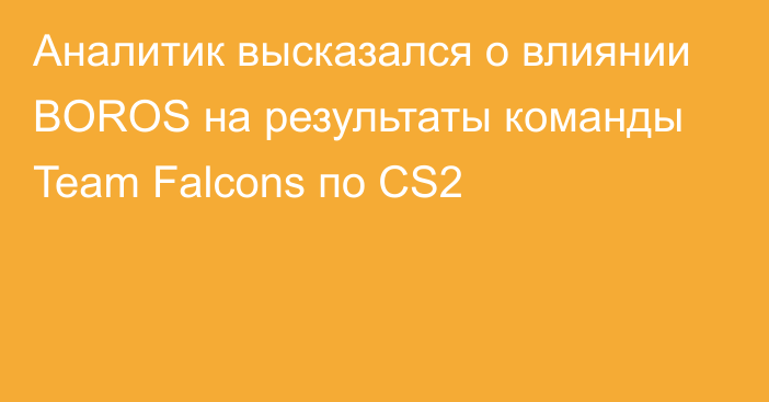 Аналитик высказался о влиянии BOROS на результаты команды Team Falcons по CS2