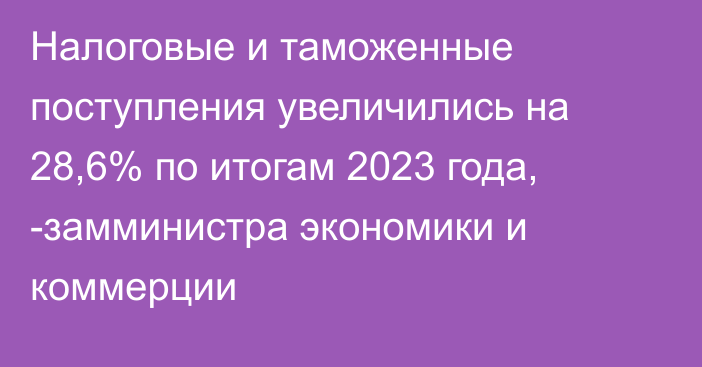 Налоговые и таможенные поступления увеличились на 28,6% по итогам 2023 года, -замминистра экономики и коммерции 