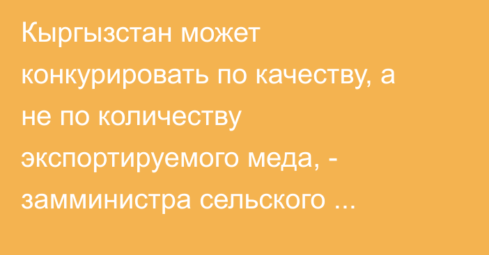 Кыргызстан может конкурировать по качеству, а не по количеству экспортируемого меда, - замминистра сельского хозяйства 