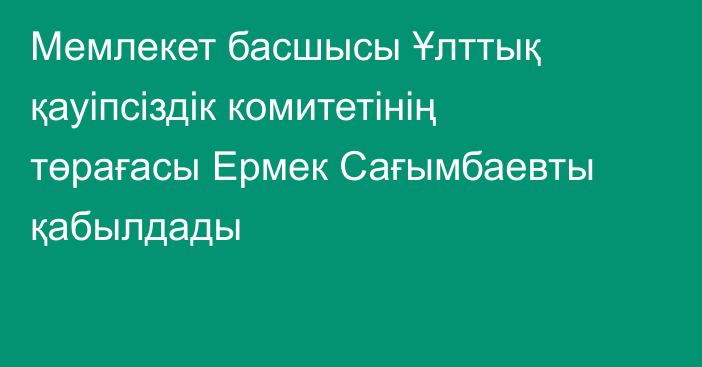 Мемлекет басшысы Ұлттық қауіпсіздік комитетінің төрағасы Ермек Сағымбаевты қабылдады