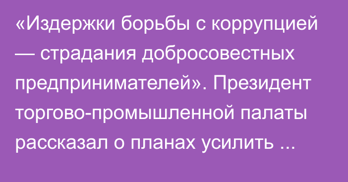 «Издержки борьбы с коррупцией — страдания добросовестных предпринимателей». Президент торгово-промышленной палаты рассказал о планах усилить роль ТПП