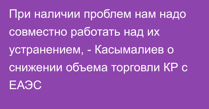 При наличии проблем нам надо совместно работать над их устранением, - Касымалиев о снижении объема торговли КР с ЕАЭС