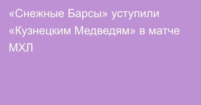 «Снежные Барсы» уступили «Кузнецким Медведям» в матче МХЛ