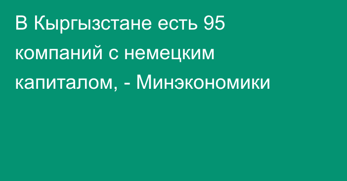 В Кыргызстане есть 95 компаний с немецким капиталом, - Минэкономики