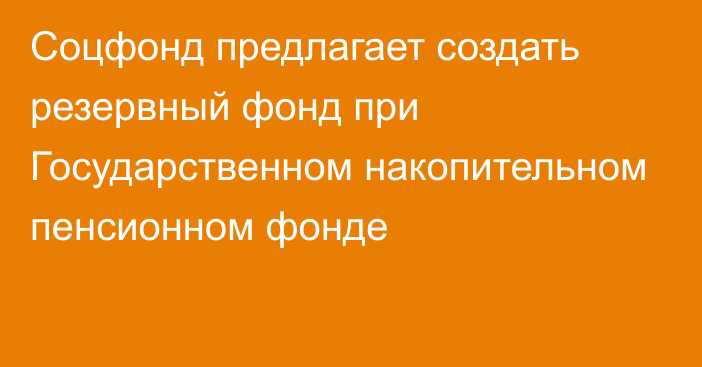 Соцфонд предлагает создать резервный фонд при Государственном накопительном пенсионном фонде