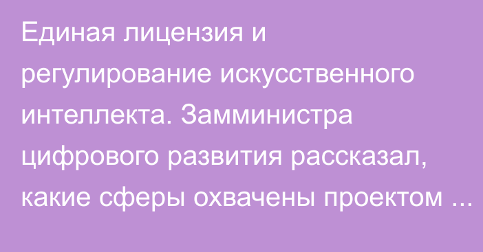 Единая лицензия и регулирование искусственного интеллекта. Замминистра цифрового развития рассказал, какие сферы охвачены проектом Цифрового кодекса 