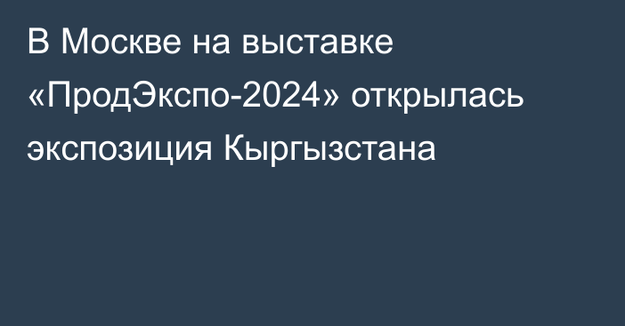 В Москве на выставке «ПродЭкспо-2024» открылась экспозиция Кыргызстана