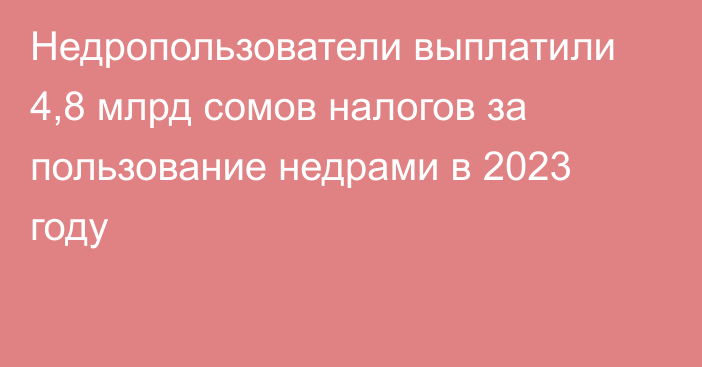 Недропользователи выплатили 4,8 млрд сомов налогов за пользование недрами в 2023 году