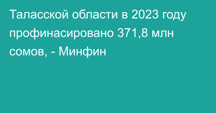 Таласской области в 2023 году профинасировано 371,8 млн сомов, - Минфин