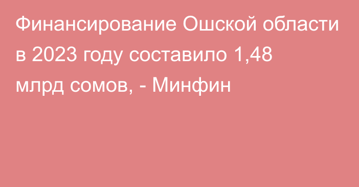 Финансирование Ошской области в 2023 году составило 1,48 млрд сомов, - Минфин