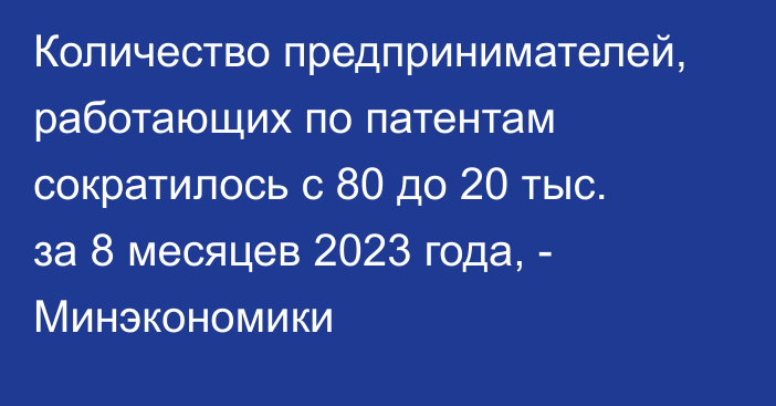 Количество предпринимателей, работающих по патентам сократилось с 80 до 20 тыс. за 8 месяцев 2023 года, - Минэкономики