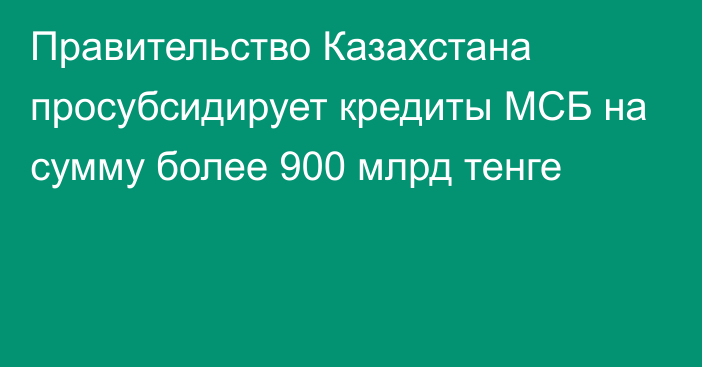 Правительство Казахстана просубсидирует кредиты МСБ на сумму более 900 млрд тенге