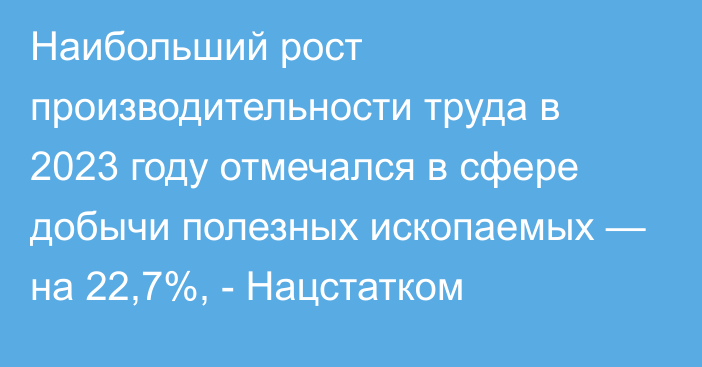 Наибольший рост производительности труда в 2023 году отмечался в сфере добычи полезных ископаемых — на 22,7%, - Нацстатком