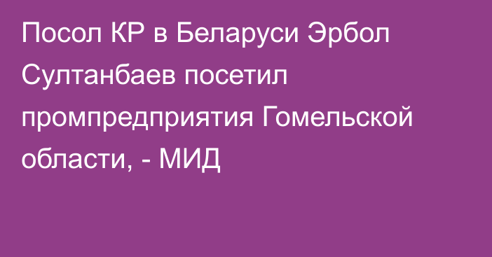 Посол КР в Беларуси Эрбол Султанбаев посетил промпредприятия Гомельской области, - МИД