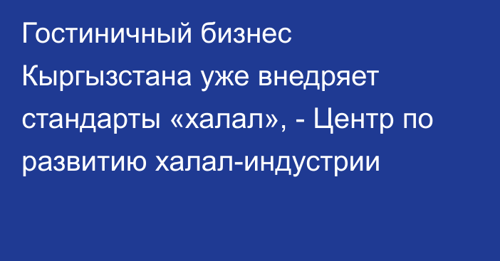 Гостиничный бизнес Кыргызстана уже внедряет стандарты «халал», - Центр по развитию халал-индустрии