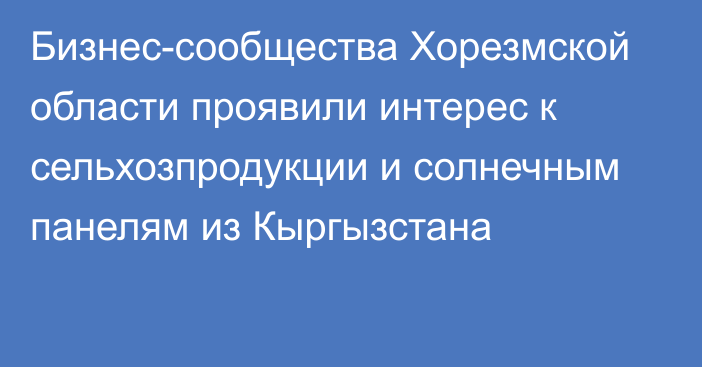 Бизнес-сообщества Хорезмской области проявили интерес к сельхозпродукции и солнечным панелям из Кыргызстана