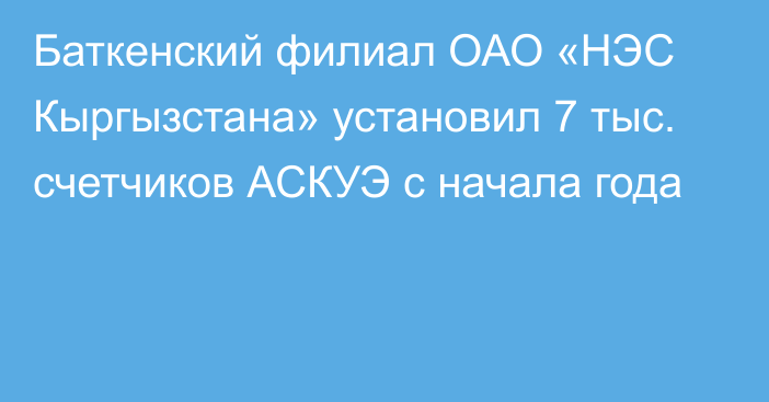 Баткенский филиал ОАО «НЭС Кыргызстана» установил 7 тыс. счетчиков АСКУЭ с начала года