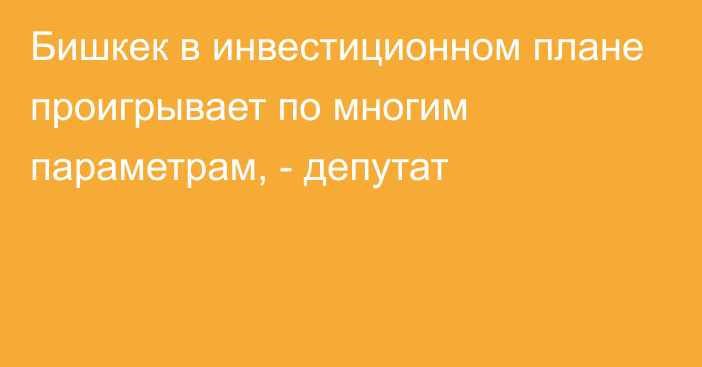 Бишкек в инвестиционном плане проигрывает по многим параметрам, - депутат