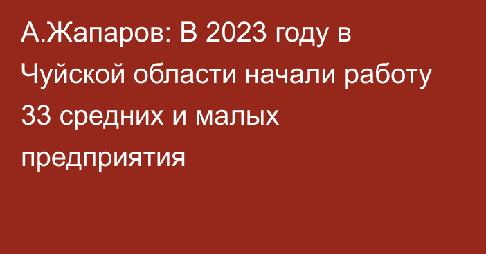 А.Жапаров: В 2023 году в Чуйской области начали работу 33 средних и малых предприятия