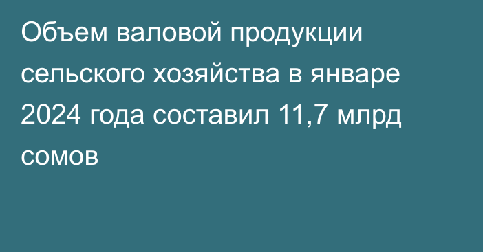 Объем валовой продукции сельского хозяйства в январе 2024 года составил 11,7 млрд сомов