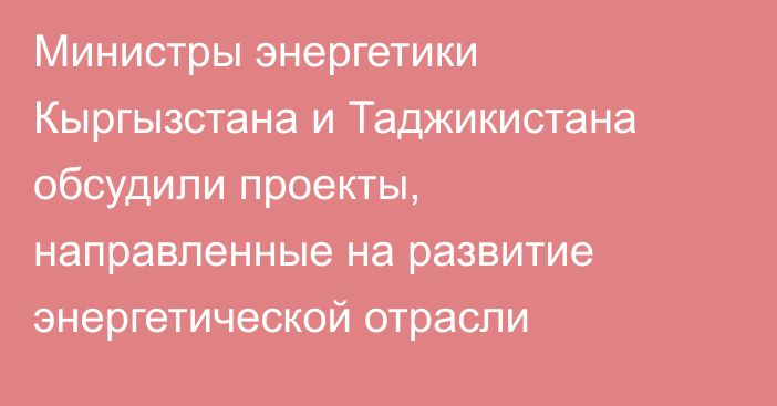 Министры энергетики Кыргызстана и Таджикистана обсудили проекты, направленные на развитие энергетической отрасли