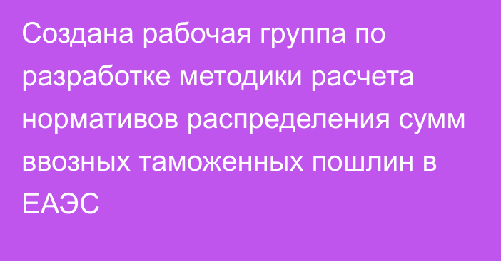 Создана рабочая группа по разработке методики расчета нормативов распределения сумм ввозных таможенных пошлин в ЕАЭС