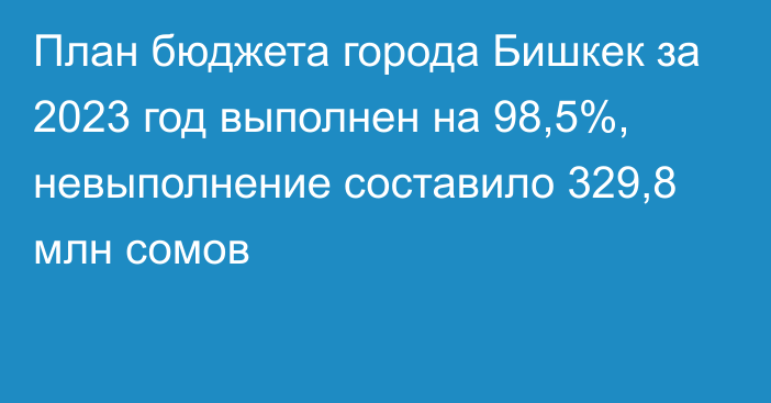 План бюджета города Бишкек за 2023 год выполнен на 98,5%, невыполнение составило 329,8 млн сомов