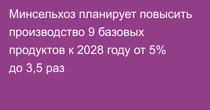 Минсельхоз планирует повысить производство 9 базовых продуктов к 2028 году от 5% до 3,5 раз