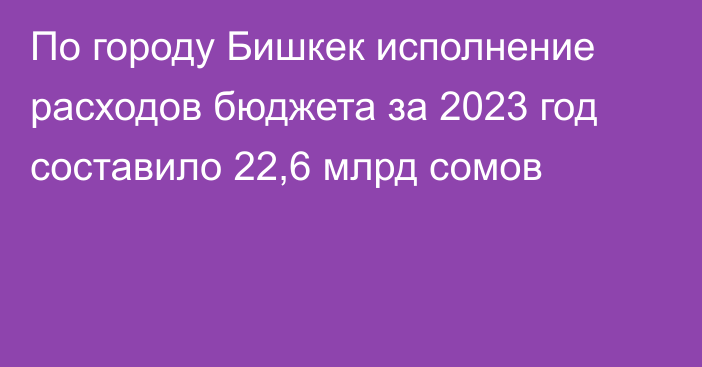 По городу Бишкек исполнение расходов бюджета за 2023 год составило 22,6 млрд сомов