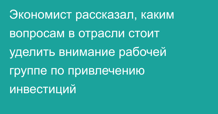 Экономист рассказал, каким вопросам в отрасли стоит уделить внимание рабочей группе по привлечению инвестиций