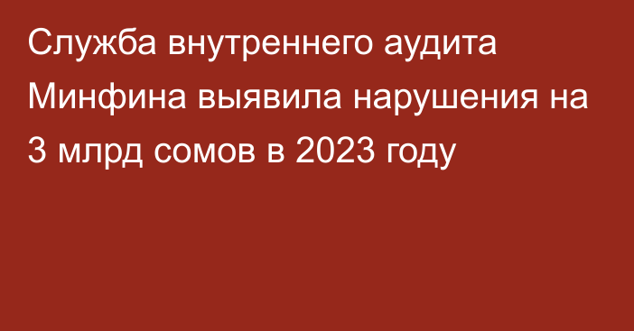 Служба внутреннего аудита Минфина выявила нарушения на 3 млрд сомов в 2023 году