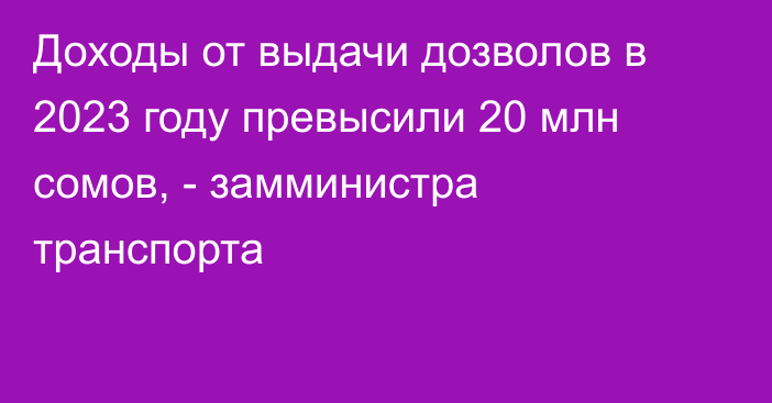 Доходы от выдачи дозволов в 2023 году превысили 20 млн сомов, - замминистра транспорта 