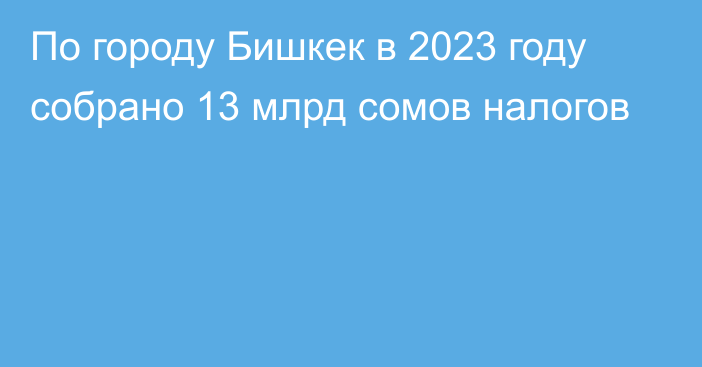 По городу Бишкек в 2023 году собрано 13 млрд сомов налогов