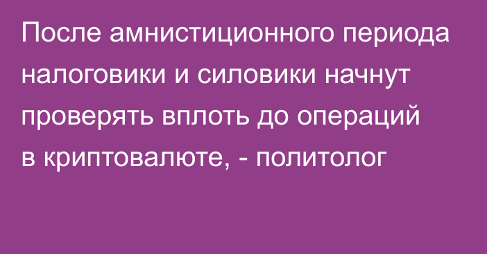 После амнистиционного периода налоговики и силовики начнут проверять вплоть до операций в криптовалюте, - политолог