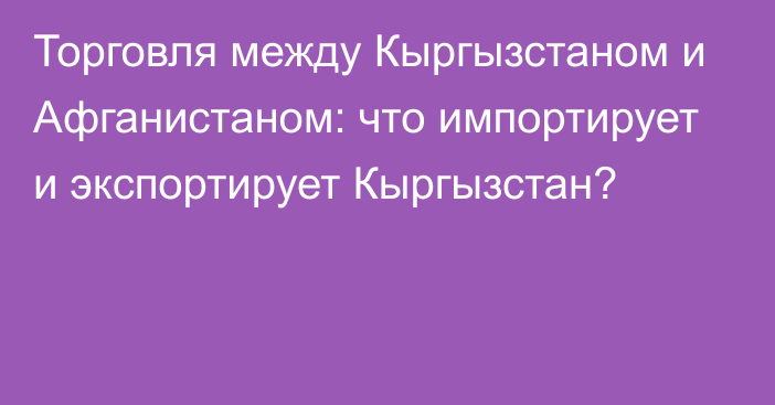 Торговля между Кыргызстаном и Афганистаном: что импортирует и экспортирует Кыргызстан?