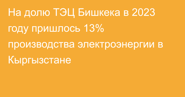 На долю ТЭЦ Бишкека в 2023 году пришлось 13% производства электроэнергии в Кыргызстане