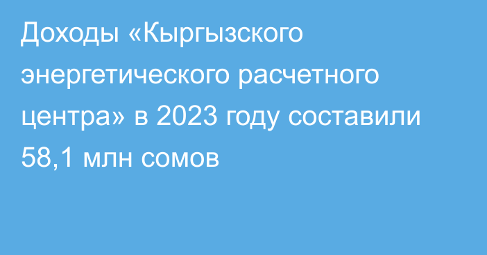 Доходы «Кыргызского энергетического расчетного центра» в 2023 году составили 58,1 млн сомов