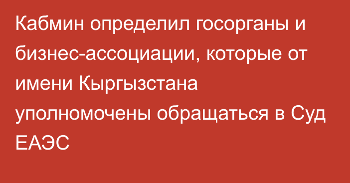 Кабмин определил госорганы и бизнес-ассоциации, которые от имени Кыргызстана уполномочены обращаться в Суд ЕАЭС